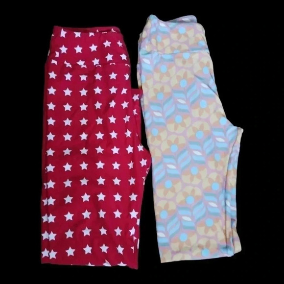 Lularoe set of 2 print  leggins multicolor size OS - Picture 1 of 7